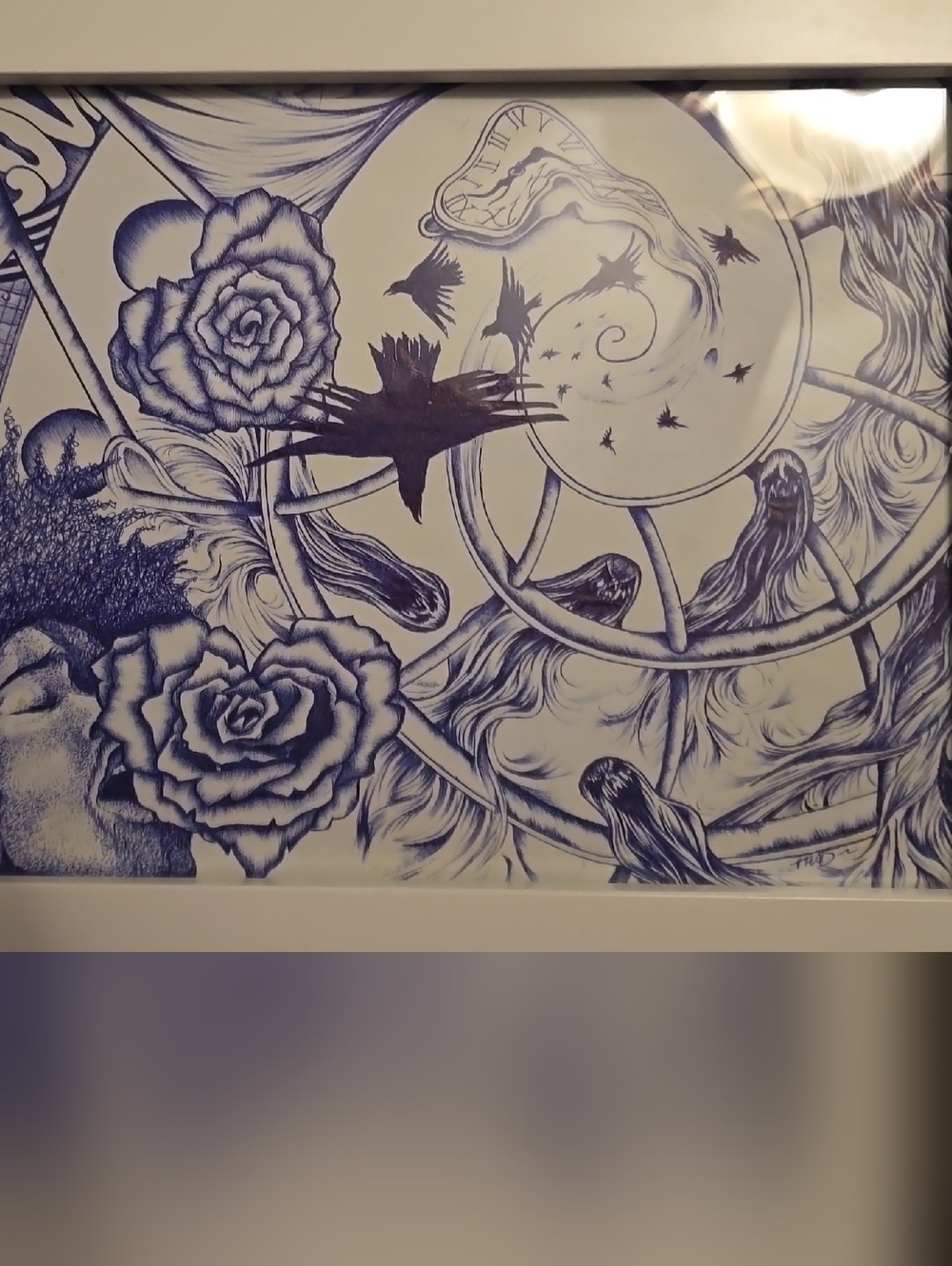 Blue Ink Floral and Dreamscape Wall Art Print